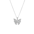 Asymmetrische silberne Schmetterling Halskette mit Zirkonia-Anänger auf feiner Kette - Schmetterling Anhänger Halskette (X2310)
