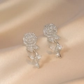 Boucles d'oreilles rose en argent 925 avec pétales de fleurs et feuilles en zircon - Boucles d'Oreilles Fleur de Rose (E0124)