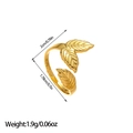 18k gold plated stainless steel open ring with detailed hollow leaf design - Triple Leaf Style (JZ25)