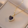 Elegant gold necklace featuring a purple heart gemstone pendant surrounded by white zircons - Purple Heart Style / Purple
