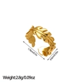 Detail view showing dimensions of 18k gold plated stainless steel leaf ring with measurements - Row Leaf Style (JZ30)