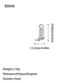 Macro shot of stainless steel cowboy boot charm with 20.8mm height for DIY jewelry - Steel Style (B0046)