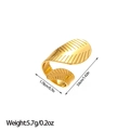 Detailed view of gold-plated leaf ring showing precise size 3.6cm and textured grooves - Wide Striped Leaf Design (JZ166)
