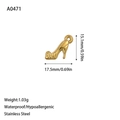 Macro view of gold stainless steel high heel pendant with measurements and features - Gold Style (A0471)