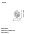 Detaillierte Maße des 25mm Sonnenblumen-Hohlanhängers aus Edelstahl für Schmuck - A0506 Silber
