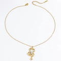 Collier doré en acier inoxydable avec pendentif cœur en cristal et étoile - Collier Ours Miroir (X1642)