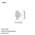 Detailed view of silver stainless steel leaf charm with 24.6mm x 16.1mm size dimensions - Bamboo Leaf Style (A0680) / Silver