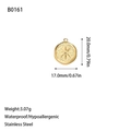 Detailed dimensions of 18K gold plated stainless steel starburst round pendant charm - Round Star Relief Style (B0161) / Gold