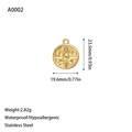 Macro shot of 18K gold plated stainless steel star compass pendant with dimensions - Gold Star Compass Style (A0002) / Gold
