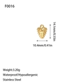 Golden strawberry pendant dimensions showing 14.1mm length and 10.4mm width details - Strawberry Shape (F0016) / Gold