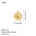 Detailed size view of an 18K gold plated stainless steel compass pendant with dimensions - Compass Direction Letter Style (B0162) / Gold