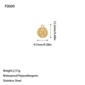 Makroansicht eines 12,2 mm Gold-Edelstahlanhängers mit detaillierten Produktmaßen - Scheiben-Form (F0009) / Gold