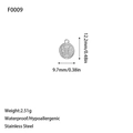 Detailansicht des silbernen Edelstahl-Anhängers mit Maßen und wasserfesten Eigenschaften - Scheiben-Form (F0009) / Silber
