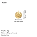 Detailansicht eines 30mm Gold-Edelstahl-Anhängers mit Vogelrelief und Maßen des Schmucks - A0524 Gold