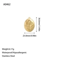 Detailoverzicht van de gouden oceaan hanger met kokospalm gravure en afmetingen - Palmboom en Golven Ovaal Stijl (A0462) / Goud