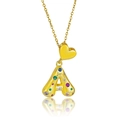 Detailed view of golden heart pendant with colorful zircon stones on 3D letter A necklace - Letter A Style (X4068 A)
