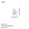 Detail view of a polished stainless steel starfish pendant with textured surface and sizing - Textured Starfish Style (A0593) / Steel