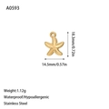 Detail of a 1.12g gold-plated starfish pendant with dimensions 18.3mm by 14.5mm in stainless steel - Textured Starfish Style (A0593) / Gold