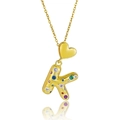 Détail du pendentif cœur doré et collier lettre K 3D avec zircons colorés - Style Lettre K (X4057 K)