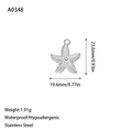 Detailed view of starfish pendant showing waterproof stainless steel textures and measurements - Sea Star Charm (A0348) / Steel