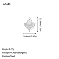 Gedetailleerde maattabel van roestvrijstalen zonnehanger 25,8 mm x 20,4 mm voor doe-het-zelf sieraden - Zonnestraal Stijl (A0446) / Staalkleur