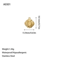 Detail van gouden roestvrijstalen golfhanger met exacte afmetingen en gewichtsopgave - Ronde Rimpelhanger (A0301) / Goud