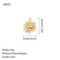 Macro shot of a 18k gold-plated stainless steel sun pendant with a detailed face design - Radiant Sun Face Pendant (A0231) / Gold