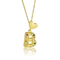Close-up of golden heart pendant and letter B set with multi-colored zircons - Letter B Style (X4067 B)