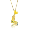 Détail du pendentif lettre L dorée avec pierres de zircon colorées et petit pendentif cœur - Style Lettre L (X4056 L)