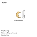 Detailed specs of moon pendant in 18k gold plated stainless steel with facial engraving - Humanized Crescent Moon Face Style (A0727) / Gold