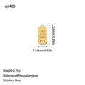 Macro view of gold celestial rectangle pendant in stainless steel showing sun and moon details - Rectangular Occult Relief Style (A0480) / Gold