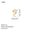 Detail of 18K gold plated stainless steel snake pendant with scale texture and dimensions - Coiled Snake Style (A0387) / Gold