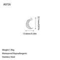 Gedetailleerde maattabel voor rvs maan hanger met fijn gegraveerde krulpatronen - Crescent Moon Hanger met Krulpatroon (A0726) / Staalkleur