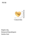 Detailed size chart of a 2.50g gold heart pendant made of waterproof stainless steel - Heart Style(F0130) / Gold