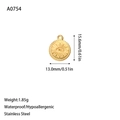 Macro detail of stainless steel evil eye pendant with 15.6mm by 13.0mm size dimensions - Round Sun Ray Eye (A0754) / Gold