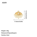 Detail of waterproof stainless steel evil eye pendant with gold finish and beaded fringe - Beaded Ray Evil Eye (A0699) / Gold