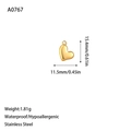 Detailed size specifications for a gold heart-shaped stainless steel jewelry pendant - Heart Style(A0767) / Gold