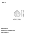 Detailed view of silver stainless steel coin pendant with Queen Elizabeth portrait and dimensions - Elizabeth II Round Coin (A0339) / Steel