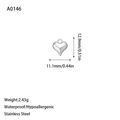 Technical drawing of a 12.9mm heart-shaped stainless steel pendant with dimensions - Heart Style(A0146) / Steel