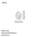 Detailed size specifications of Virgin Mary oval stainless steel pendant with measurements - Virgin Mary Oval Pendant (A0163) / Steel
