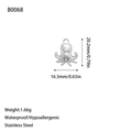Vue détaillée du pendentif poulpe en acier inoxydable avec dimensions 20,2mm x 16,5mm - Forme de Poulpe Réaliste (B0068) / Argent