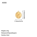 Detailed view of oval Virgin Mary pendant with dimensions 21.9mm by 17.0mm and 2.34g weight - Religious Oval Pendant (A0383) / Gold