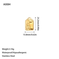 Detailed size and specs of waterproof hypoallergenic stainless steel portrait pendant - Abstract Face Rectangular Pendant (A0084) / Gold