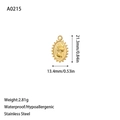 Detailed view of oval Virgin Mary stainless steel pendant with size and weight metrics - Crown Portrait Oval Pendant (A0215) / Gold