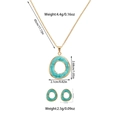 Titanium steel jewelry set with green marble resin inlay and dimension specifications - Irregular Oval Style (TZ55) [Blue]