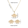 Detailed view of necklace and earring set dimensions with petal design and white pearls - White Flower Style (TZ53)
