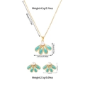Detail view of sky blue enamel fan-shaped necklace and earring set with pearls and sizes - Blue Flower Style (TZ53)