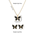 Detailed size chart for black butterfly jewelry set with necklace and earring dimensions - Black Butterfly Style (TZ54)