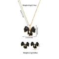 Detailed view of black enamel bow necklace and earring set with size specifications - Bowknot Style (TZ57) [Black]