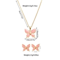 Detailed dimensions of butterfly necklace and earrings set in pink enamel finish - Pink Butterfly Style (TZ54)